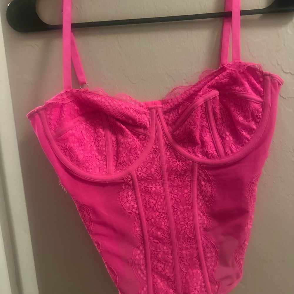 Vibrant Pink Lace Bustier Top